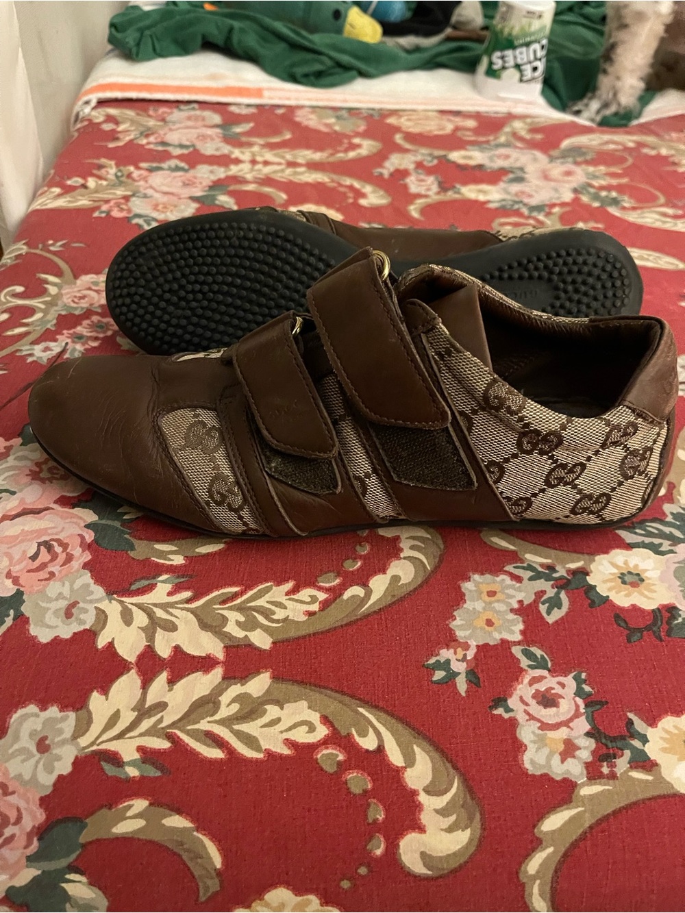 Vintage Gucci Brown Leather & GG Canvas Double-Strap Sneakers - Picture 5 of 6